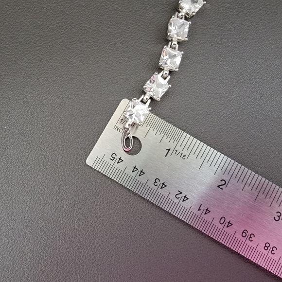 925 Princess Cut Tennis Bracelet | Square CZ Crystal Line Bracelet - Picture 10 of 10